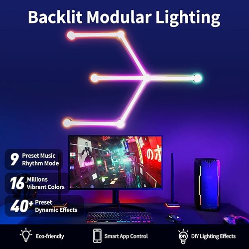 Miniatura 2 de RGBIC Smart WiFi Glide - Lámpara de pared, compatible con Alexa y Google Assistant, 16 millones de colores, sincronización de música, luces de