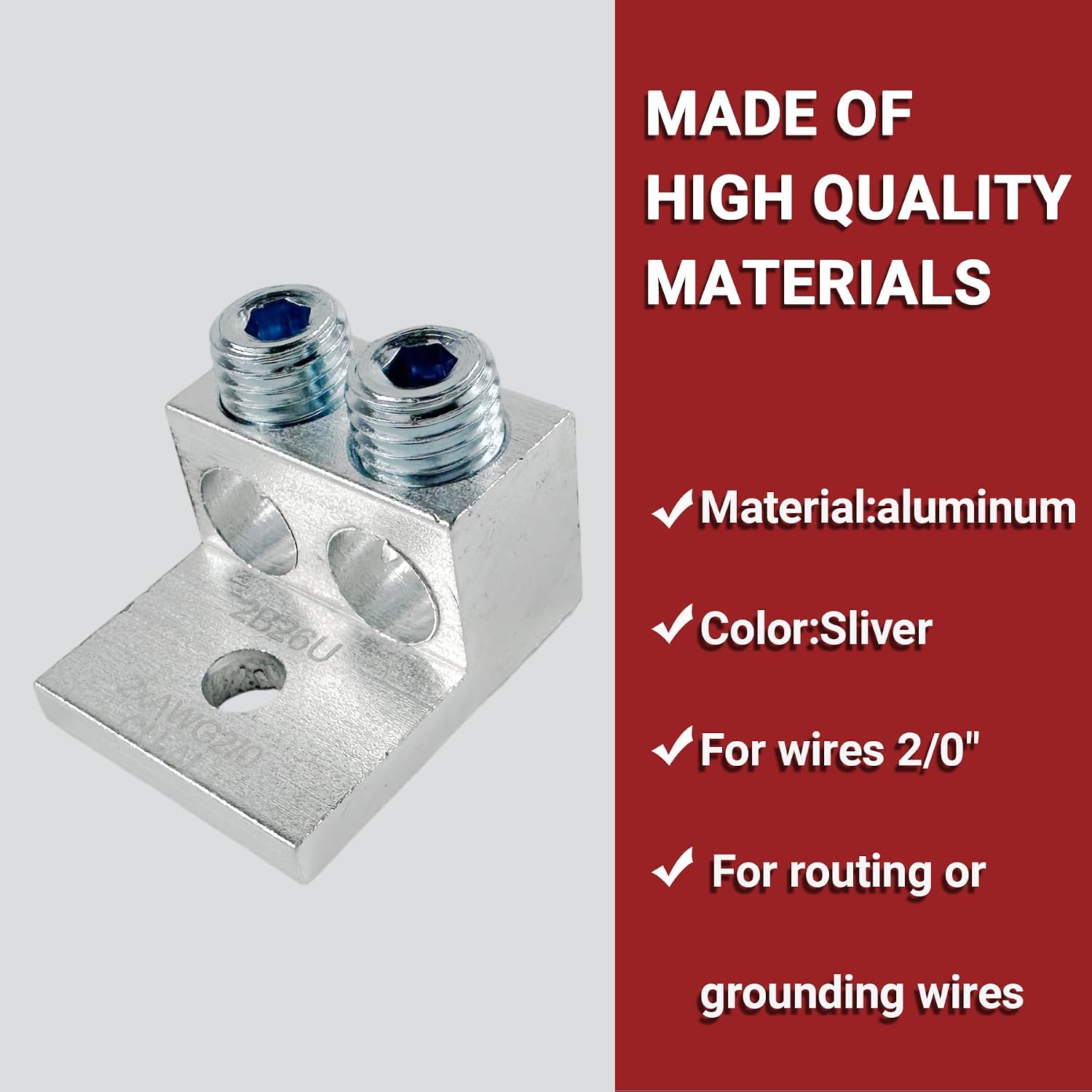 2/0" Dual Aluminum Ground Lug, Neutral Lug Kit, Dual Rated Double Wire Barrel Aluminum Mechanical Lug for Electrical Connections, 4PCS
