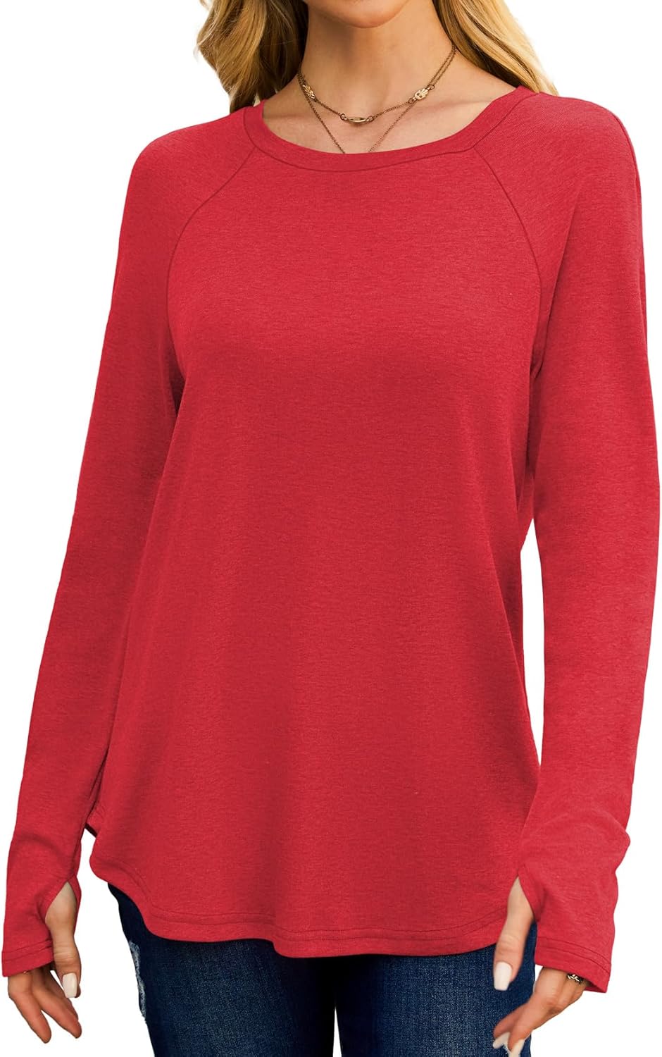 Womens Long Sleeve Tops Crew Neck T Shirts for Women Tunic Tops with Thumb Holes Fall Outfits for Women 2025 - Image 2