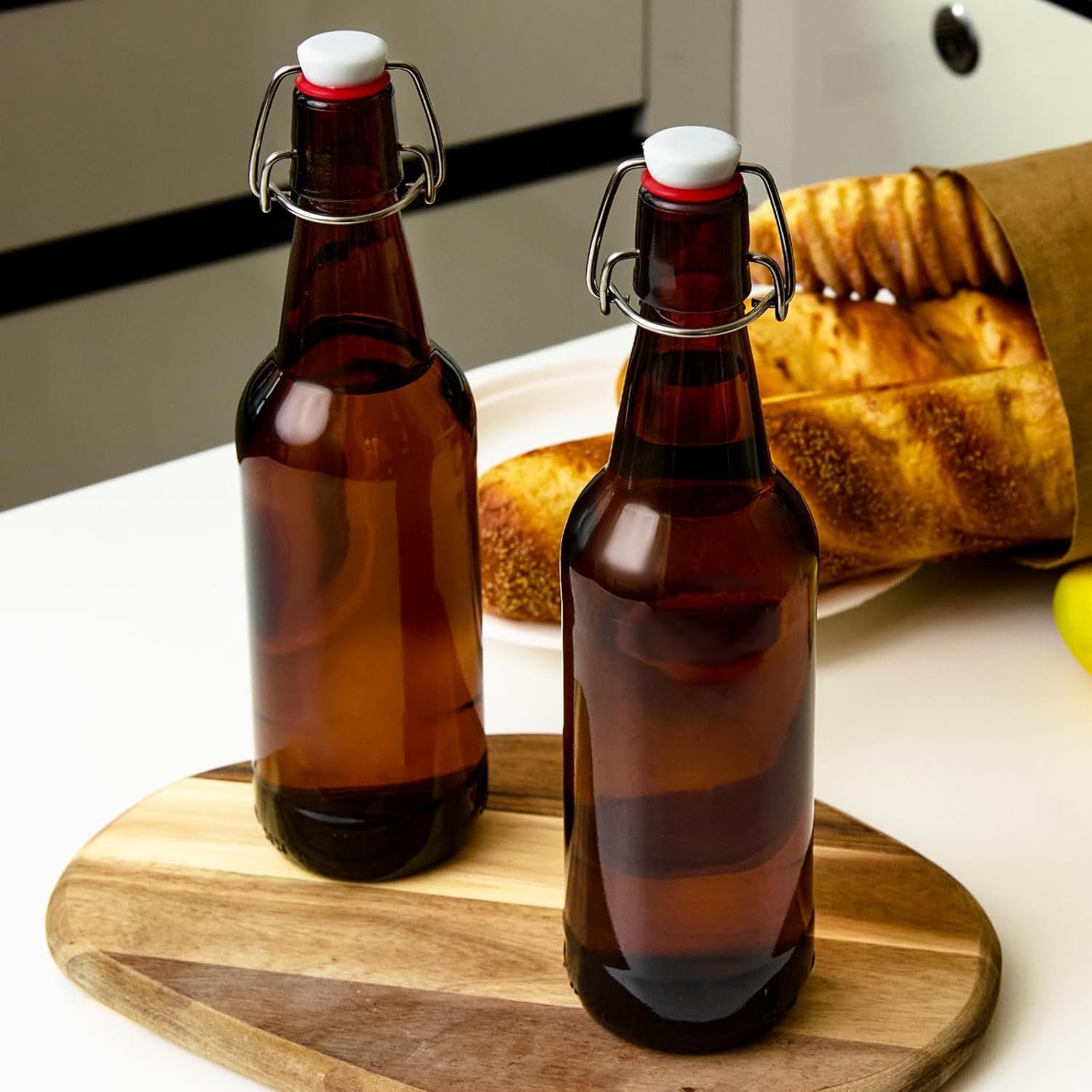 16.5oz Amber Beer Bottles with Flip Caps Set of 10, Swinging Top Glass Brewing Bottles with Airtight Lids for Vanilla Extract, Fermentation Kombucha, Beverage, Water, Kefir, Soda - Image 5