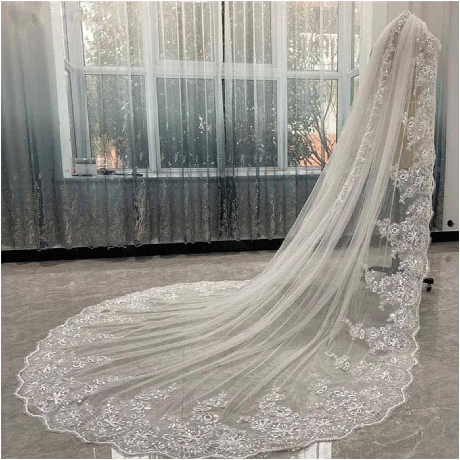 Veli Lunghezza Velo da Sposa Uno Strato Velo da Sposa 3m 4m 5m Velo da Testa con Pettine in Metallo Velo a Goccia per scattare Foto Velo da Spalla