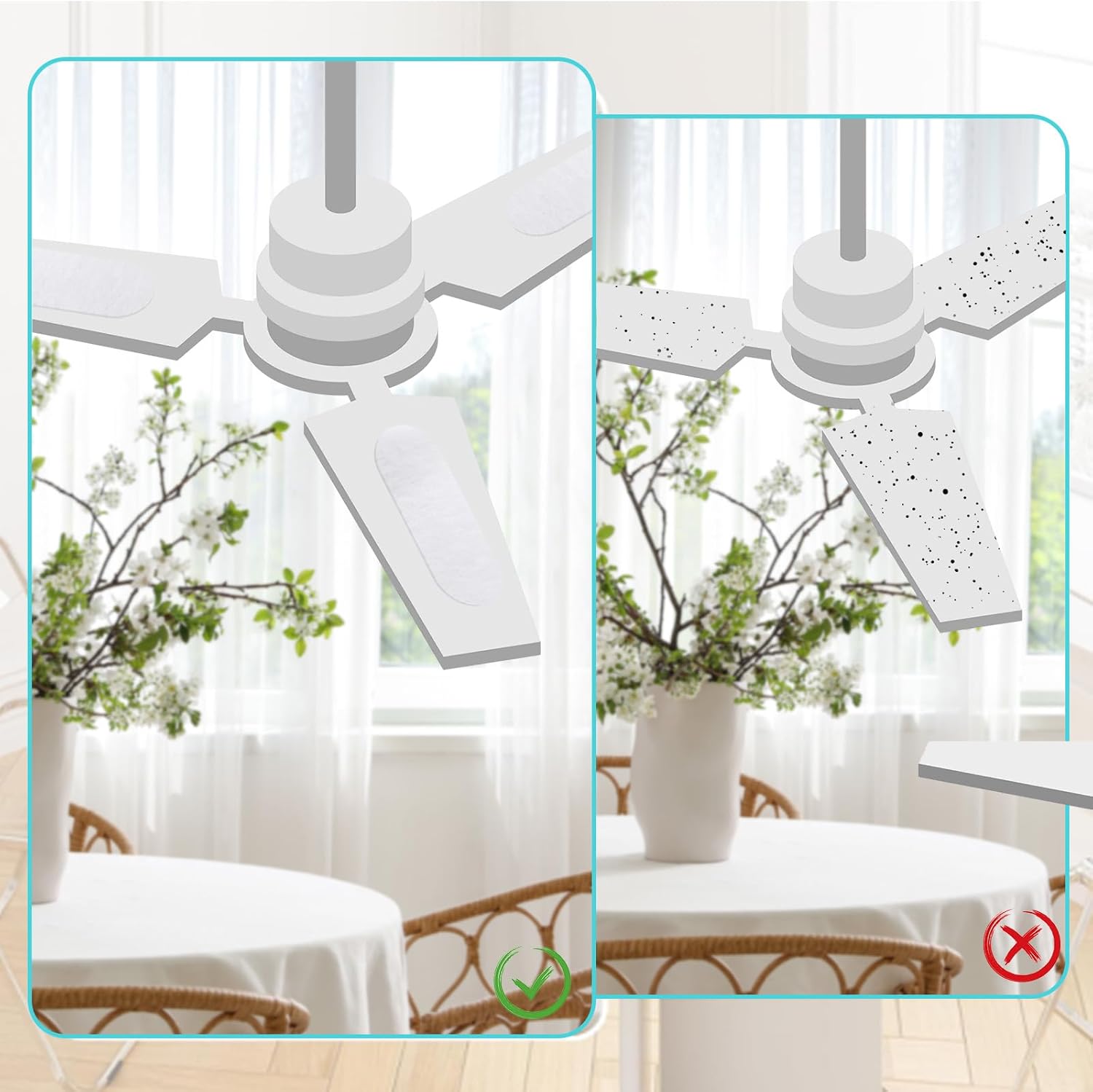 Tuanse 20 Pack Ceiling Fan Filters for Blades, Activated Coconut Activated Zeolite Ceiling Fan Air Filter, Stick Air Filter Purifiers for Common Household Contaminants (White)