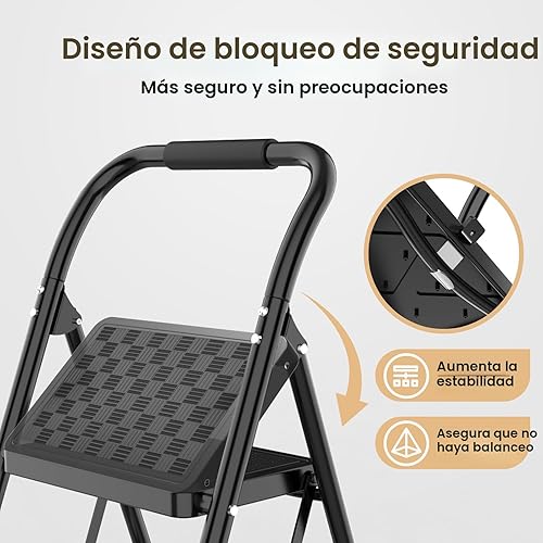 Miniatura 3 de HBTower Escalera de 2 Escalones, Taburete Escalón para Adultos, Escalera de 2 Escalones Taburete Escalón Plegable con Pedal Ancho Diseño Ergonómico