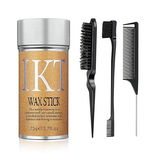 Barra de cera para el cabello, juego de peinado de espalda lisa para soplos y pelucas, 4 peines cepillo de borde, cola de rata para separación,