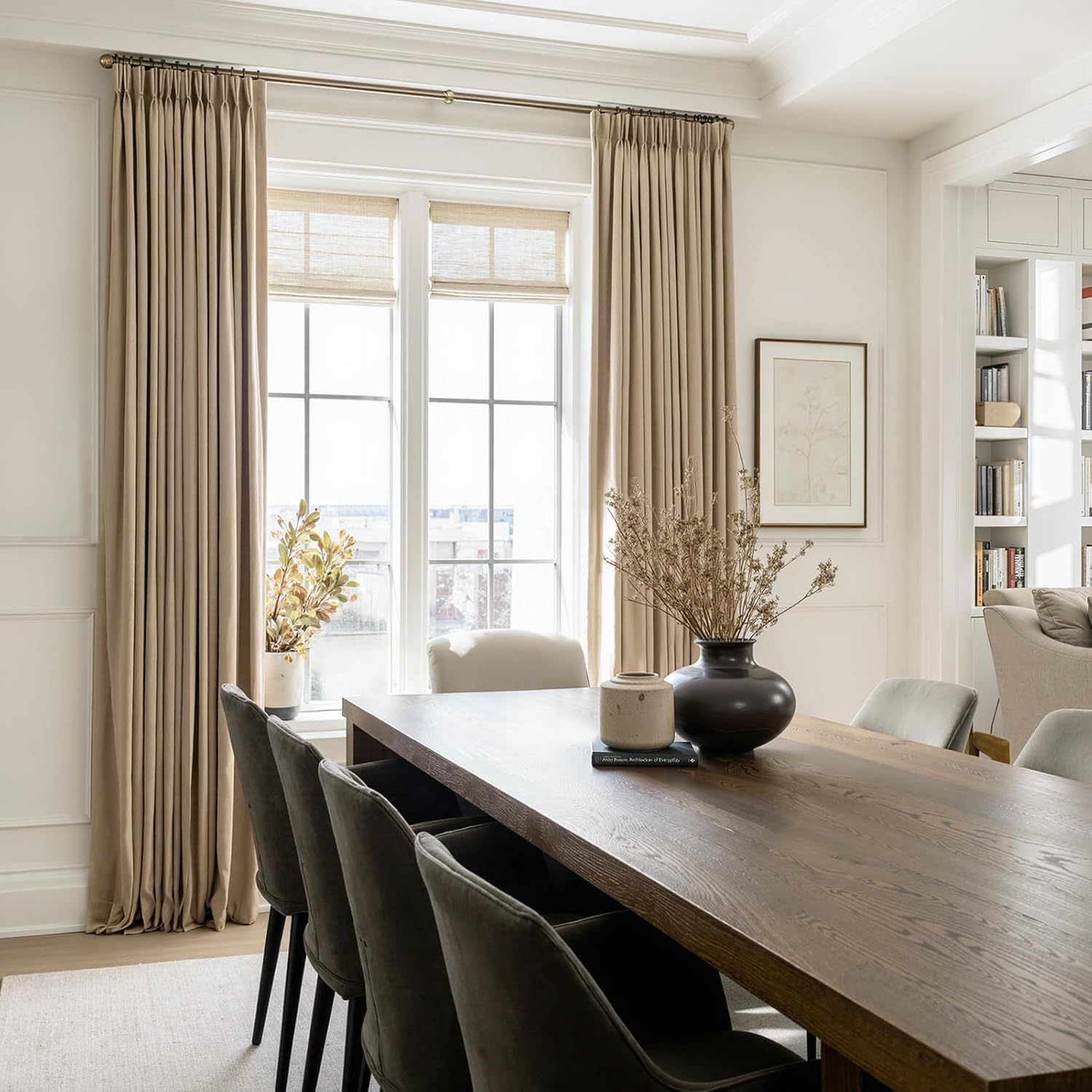 96 Inches Long Camel Beige Velvet Curtains 2 Panels Boho Luxury Decorative Pinch Pleated Blackout Drapes for Living Room Bedroom Room Darkening Thermal Back Tab Window Panels with Hooks,W40 x L96 Camelbeige 40"W x 96"L (Pack of 2)