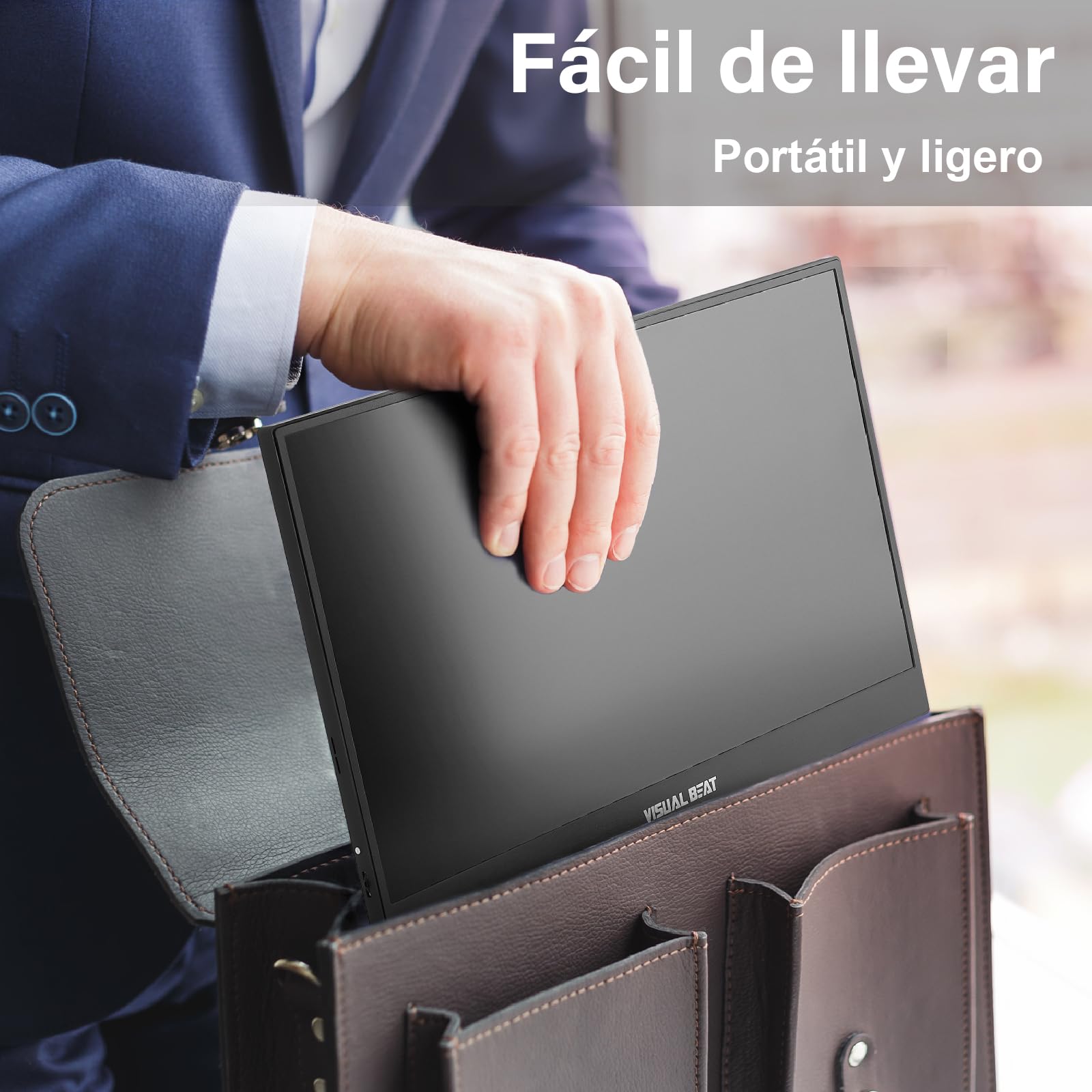 Visual Beat Monitor Portátil 15,6" Full HD 1080P, IPS 100% sRGB, USB-C y HDMI, Funda Soporte, VESA, para Portátil, PC, Mac, PS5, Xbox y Switch
