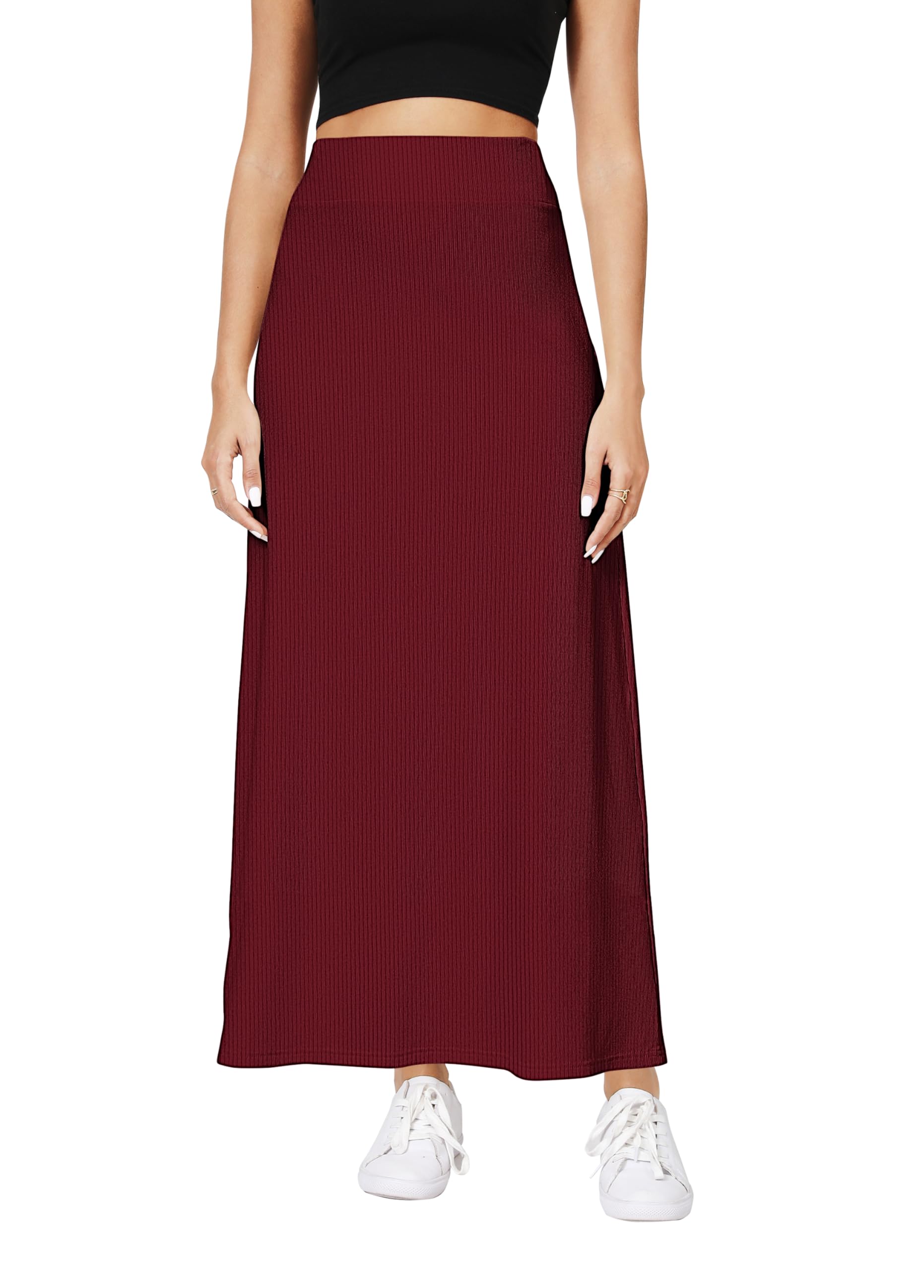 Urban CoCo Elastic Waist A-Line Long Maxi Skirt Below Knee for Women Fall Winter