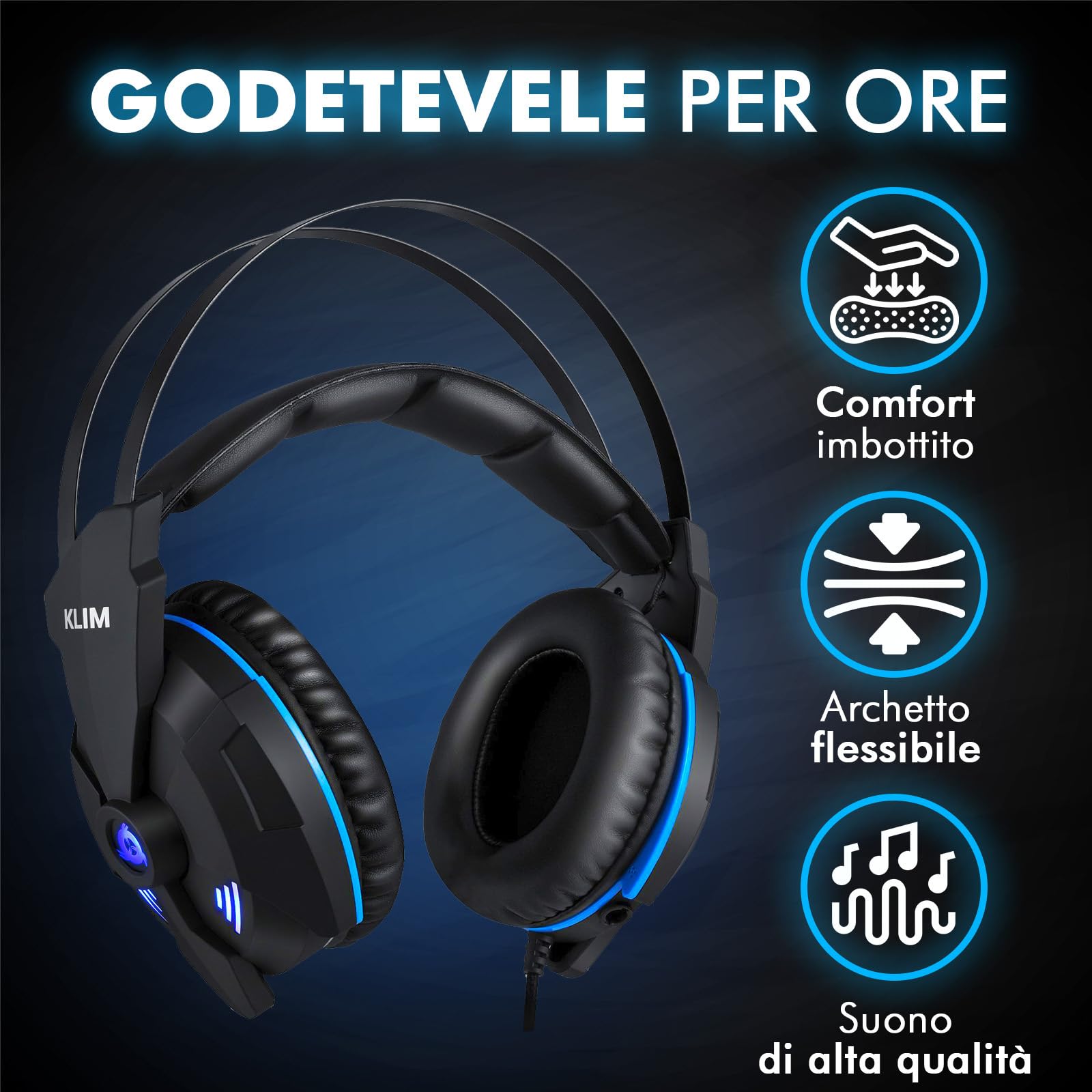 KLIM IMPACT V2 Cuffie Gaming USB con Microfono - Gamer Headset - Suono Surround 7.1 + Cuffie PS5 con Isolamento del Rumore - Audio ad Alta Definizione + Per PC PS4 PS5 + Nuova versione