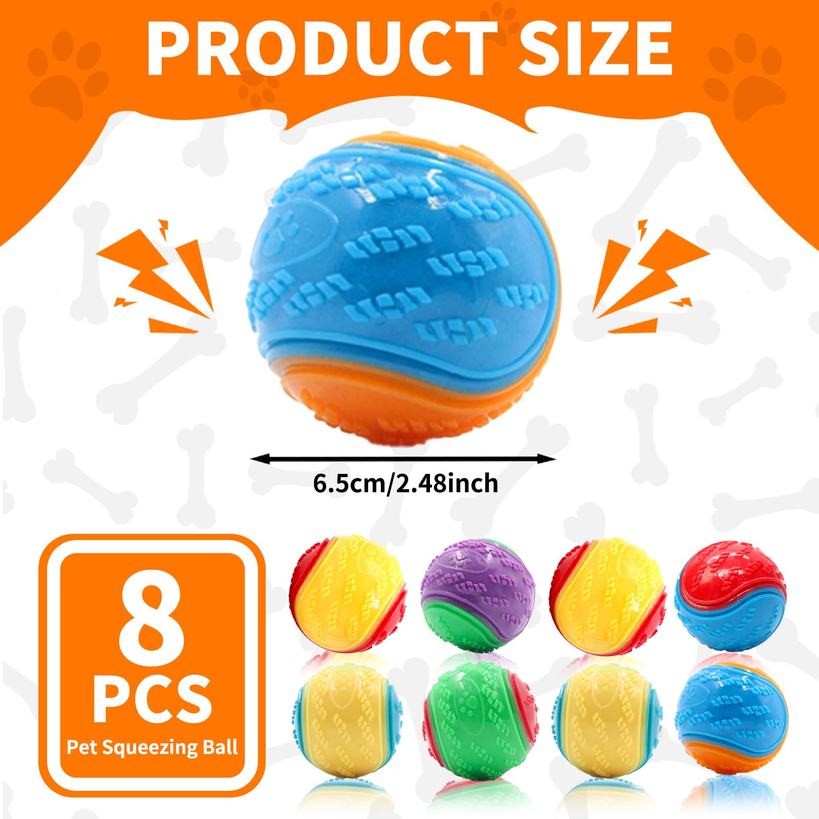 Qottmez 8Pcs Squeaky Dog Ball, Indestructible Dog Toys,Teeth Cleaning Dog Chew Toys,Interactive Balls for Dogs Training and Playing - Image 2