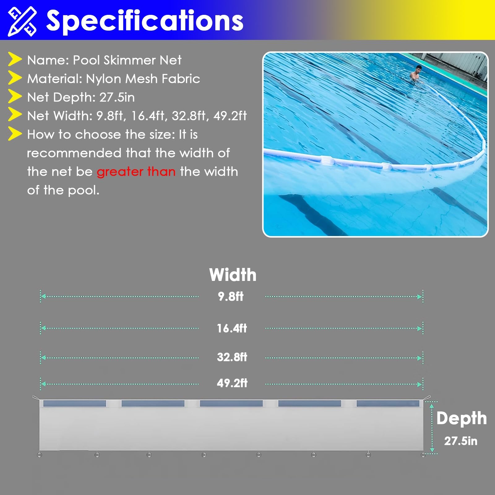 Questa Rete a Maglia fine per Skimmer è Ideale per Rimuovere efficacemente Capelli e detriti da Piscine, saune e parchi Acquatici.