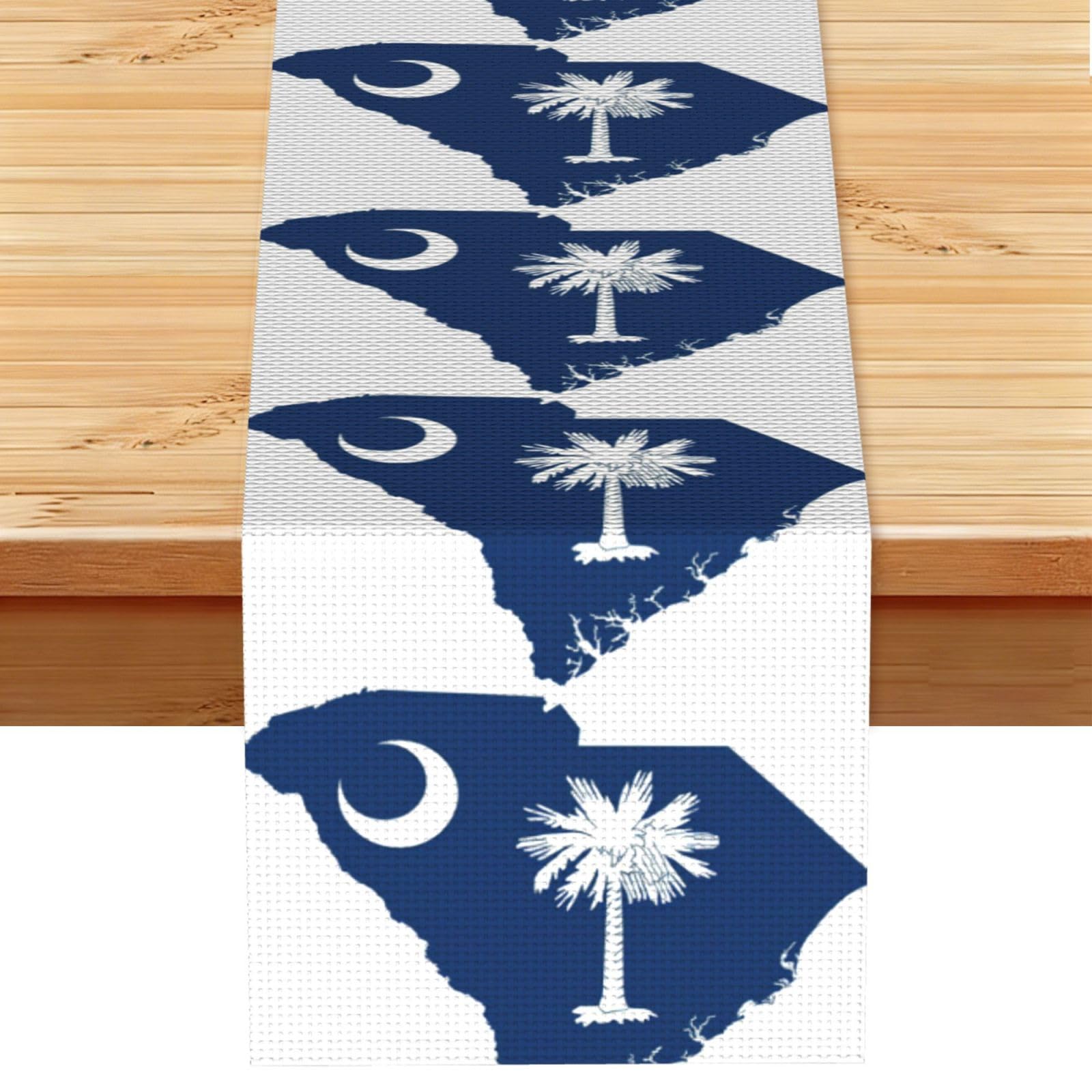 South Carolina Flag Map Printed Table Runner 13 x 72, Wrinkle Resistant Decor for Dining Table Coffee Table Fireplace