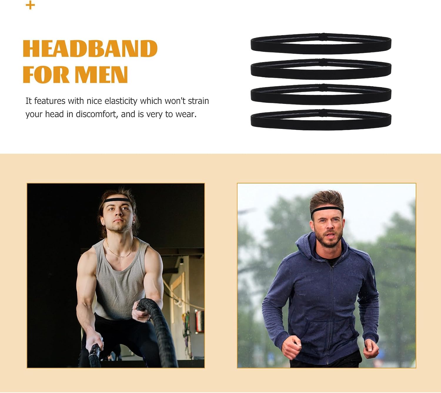 6pcs Men’s Elastic Sports Headbands Anti-Slip Sweatbands Thin Breathable Basketball Workout Hair Bands for Running Fitness