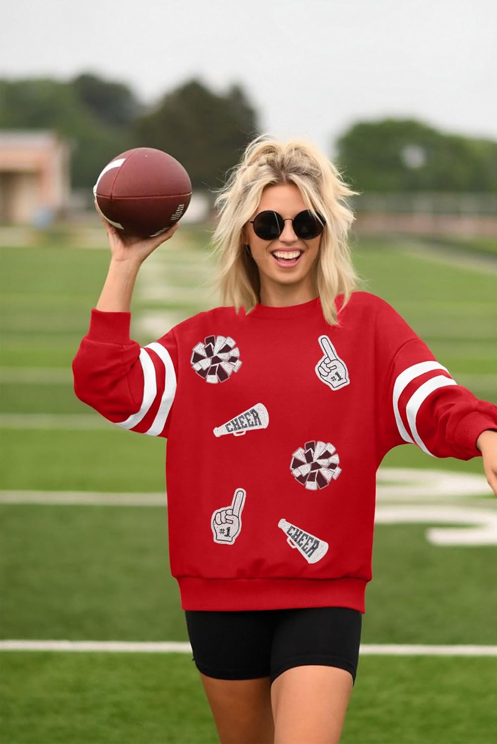 MNLYBABY Football Sweatshirts Football Mom Shirt: Women Oversized Game Day Shirt Fans Cheer Pullover Sunday Funday Tops - Image 5