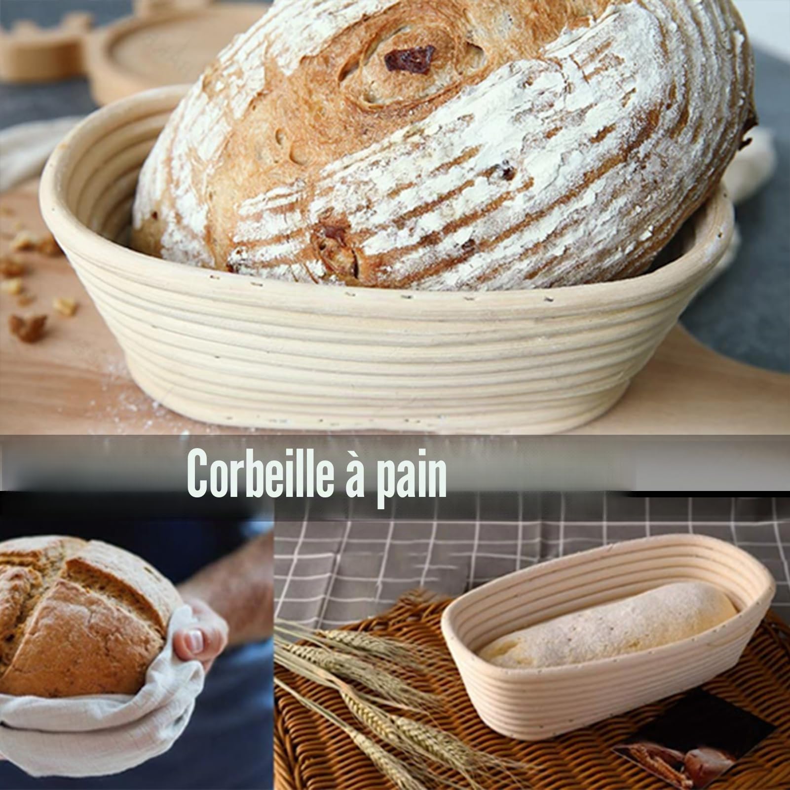 2 Banneton pour Pain Ovales de 25 cm, Panier de Fermentation pour Pain, Corbeille Ovale en Rotin Durable pour la Cuisson, les Accessoires de Pâtisserie