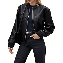 Ommiivex Women Leather Jacket Faux Cropped Bomber Coat Cute Short for Casual Vacation Travel College Going Out Classy Outfit