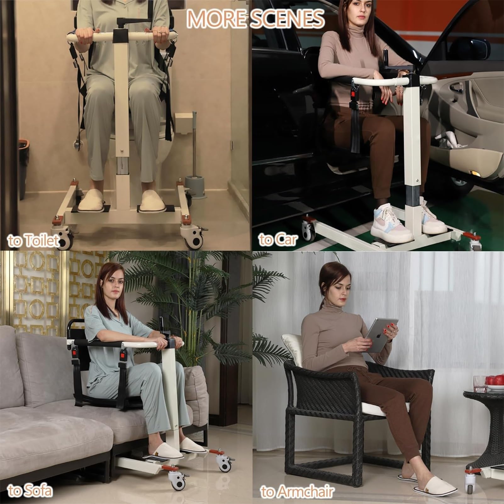 Sollevapazienti Manuale con Altezza Regolabile, Sollevatore Portatile con Imbracatura, Sedia da Trasferimento per Disabili e Anziani, per Casa e Auto