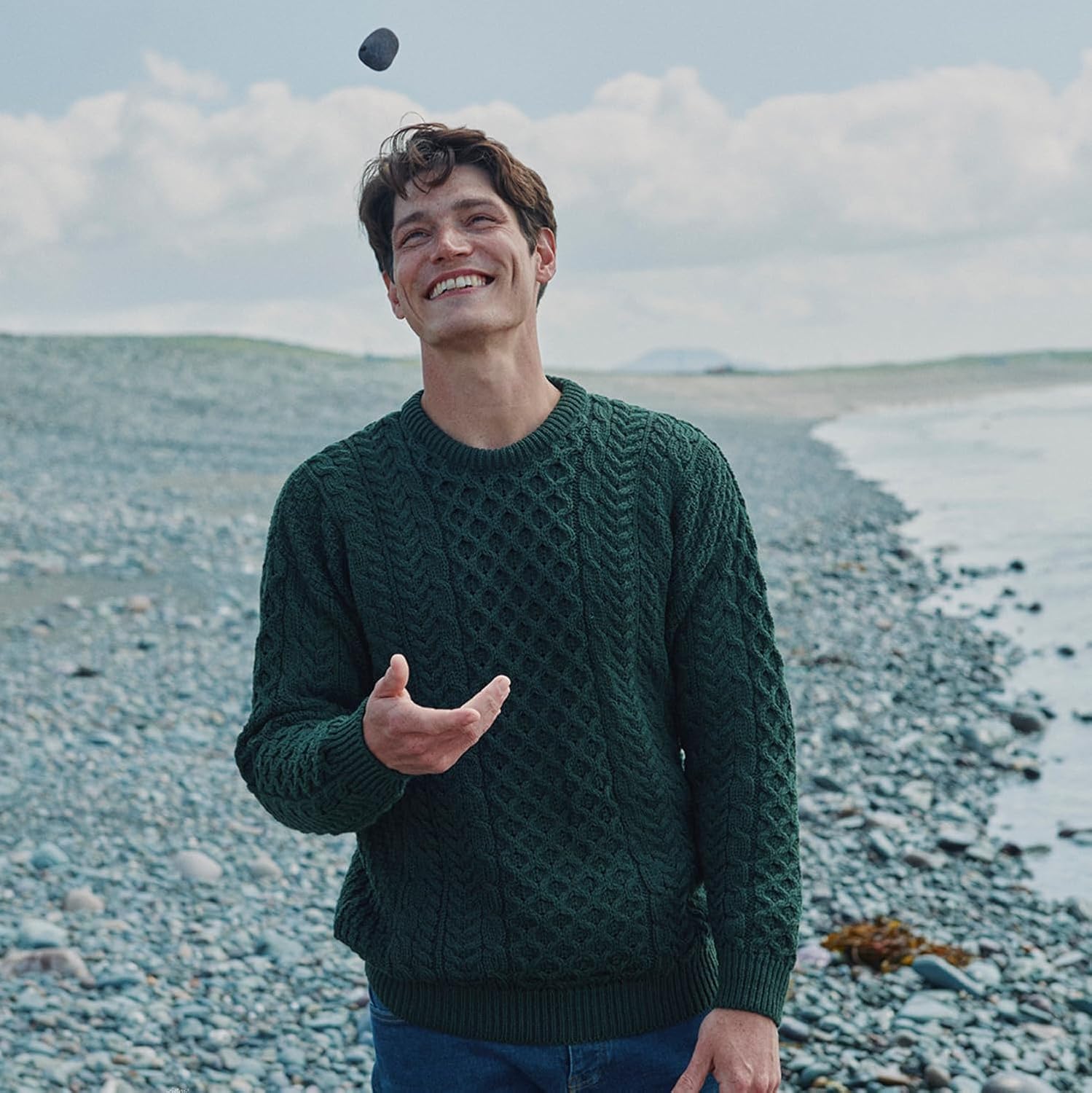 Aran Woollen Mills Inisheer Men’s Irish Cable Crew Neck Knit Sweater – 100% Merino Wool - Image 3