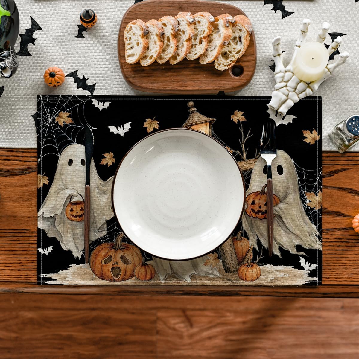 Artoid Mode Ghost Bat Halloween Placemats Set of 4-12 x 18 Inch