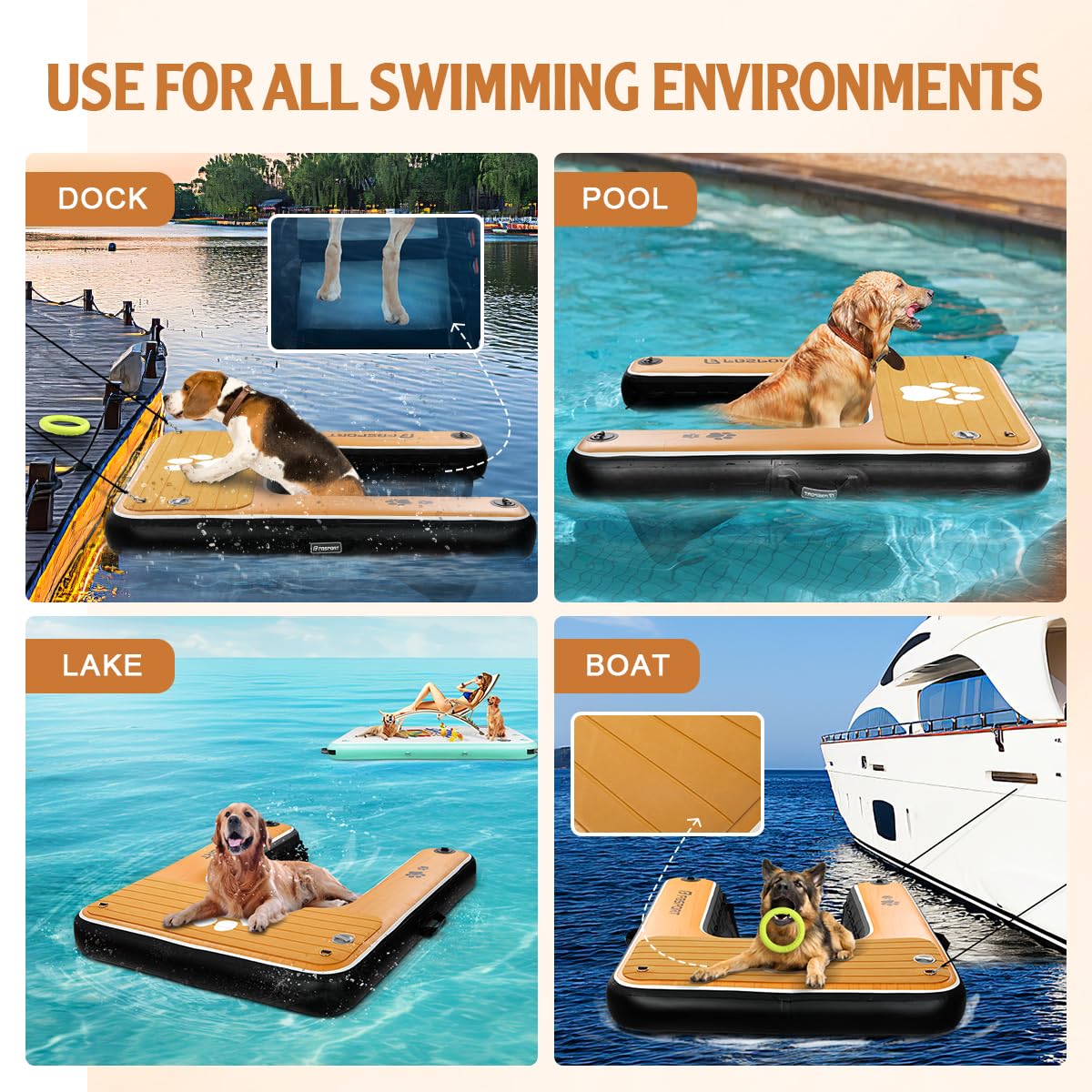 Rampe d'accès à l'eau Gonflable pour Chien, échelle Flottante pour Piscine, Bateau, lac, échelle Flottante antidérapante en EVA pour Chien jusqu'à 100 kg, Accès à l'eau Facile et sûr