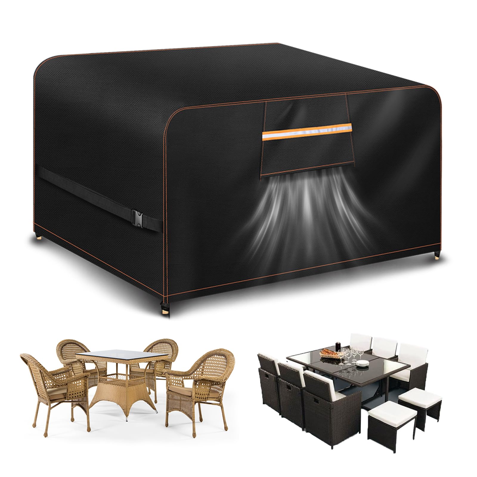 Aoretic Black Outdoor Garden Furniture Covers Waterproof 125X125x74cm Square Garden Table Cover Waterproof With Air Vent For Round Patio Bistro Set Rattan Sofa Chairs Outside Seating 420D Oxford Fabric