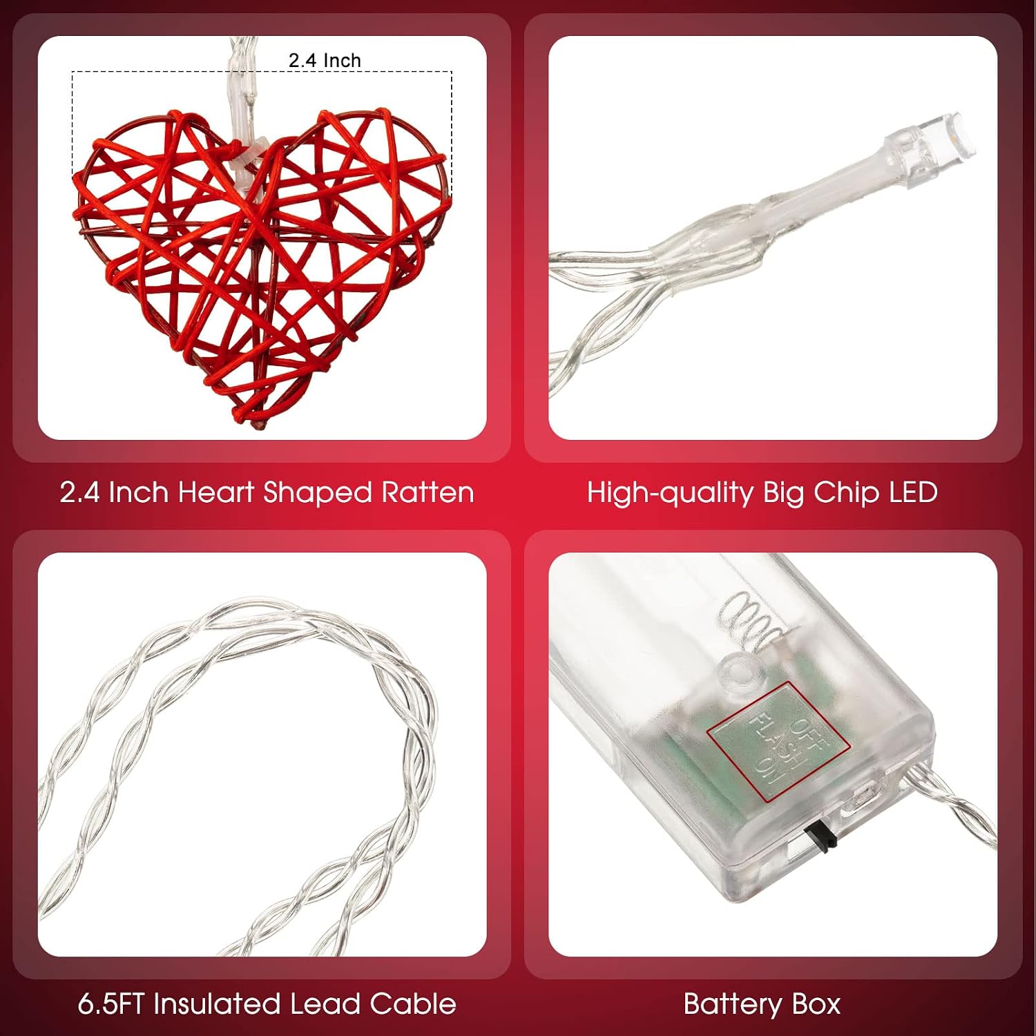 Valentines Heart String Lights, Vintage Rattan Heart Shaped String Light, 6.5 ft 12 LEDs Fairy Battery Operated Twinkle Light for Valentine's Day Wedding Indoor Outdoor Bedroom Party Decor (1 Pack)