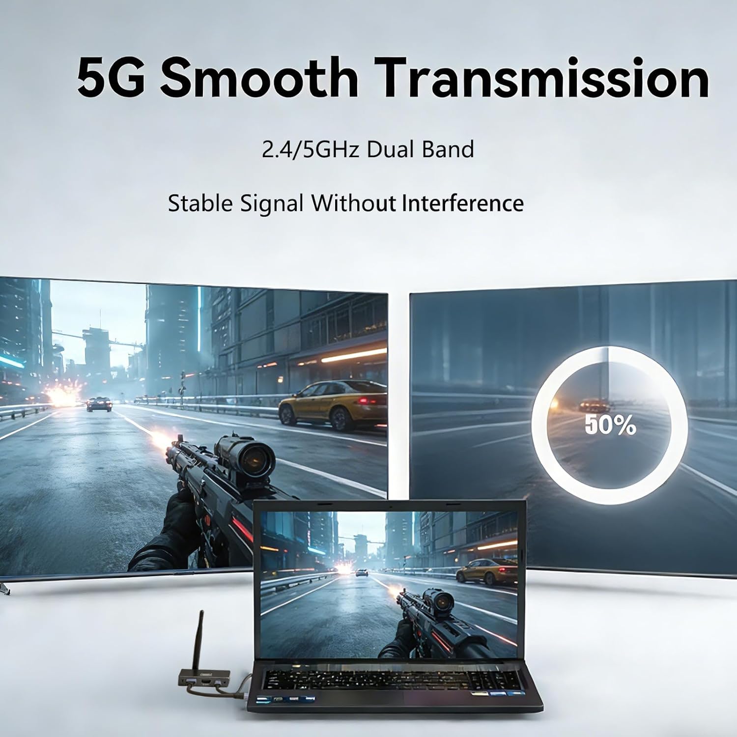 Wireless HDMI Transmitter and Receiver, <100ms Low Latency, 656ft/200M Range, 2.4/5GHz Dual Band HDMI Extender with Loop Out, 1080P@60Hz, Plug & Play for TV/Projector/Monitor