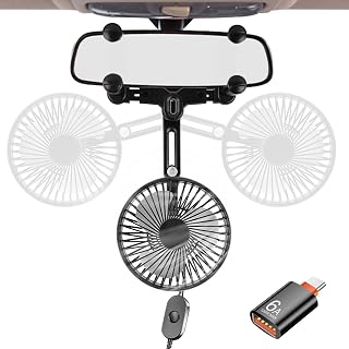 車 扇風機 USB給電 バックミラークリップ式 3段階風量調節 静音 車用ファン 60度調整可能 省スペース 伸縮アーム 空気循環
