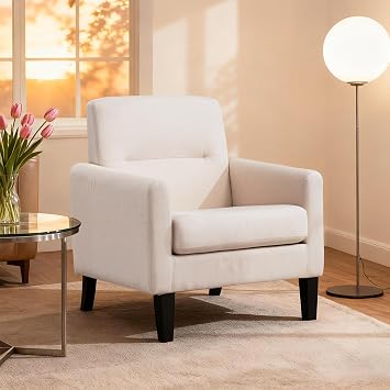 Brage Living Accent Chair, Mid Century Modern Living Room Chairs Comfy Reading Chair with Upholstered Cushion Relax Armchair for Bedroom Apartment,Office, Begie