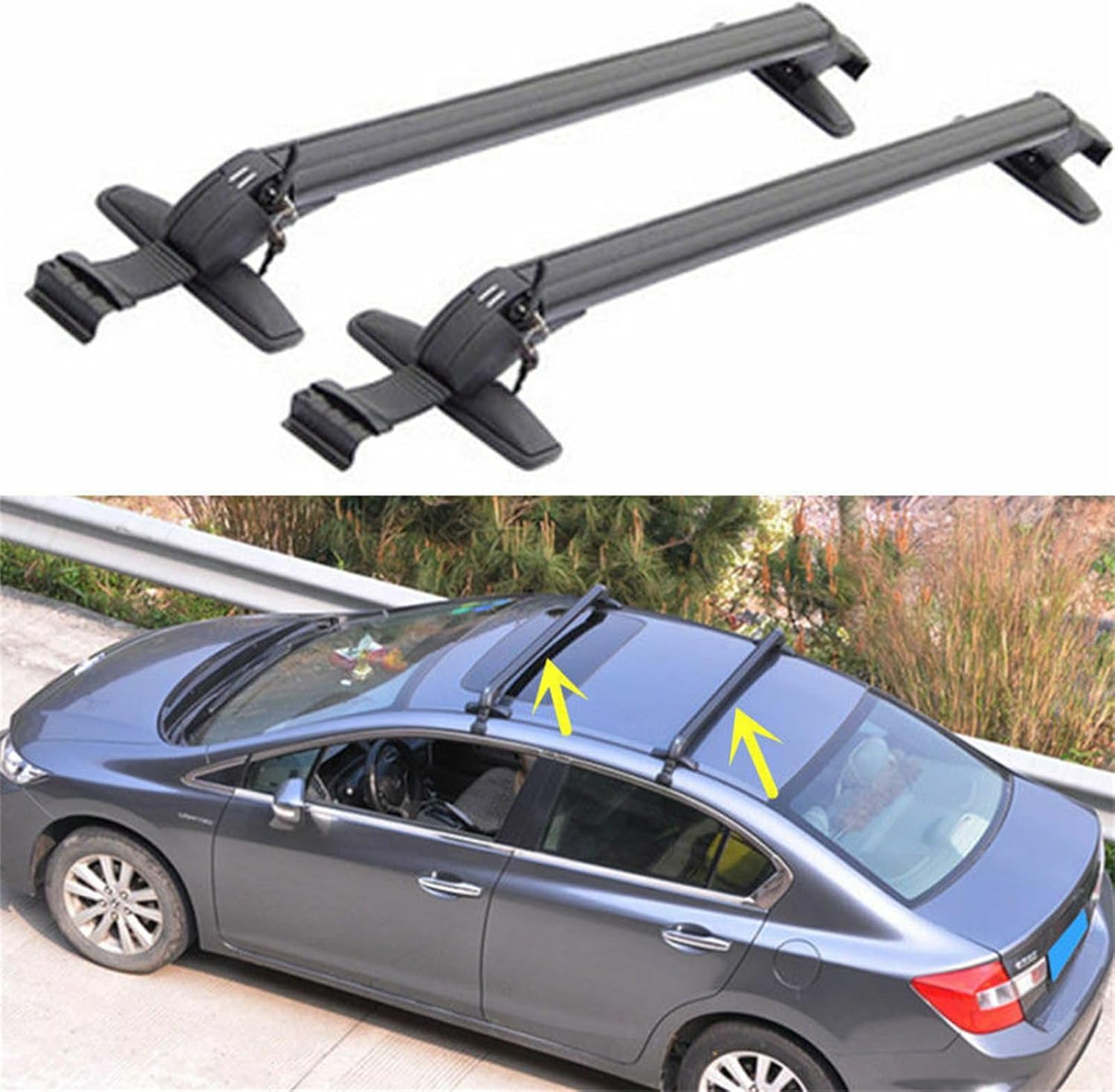 2PCS Top Roof Rack Cross Bar, 39.4" Adjustable Window Frame Lockable Anti-Theft Design Universal Luggage Rack Fits Honda Civic 2006-2020 Car Roof Bars for Car Roof Cross Bar Carrier, 165LBS Max Load