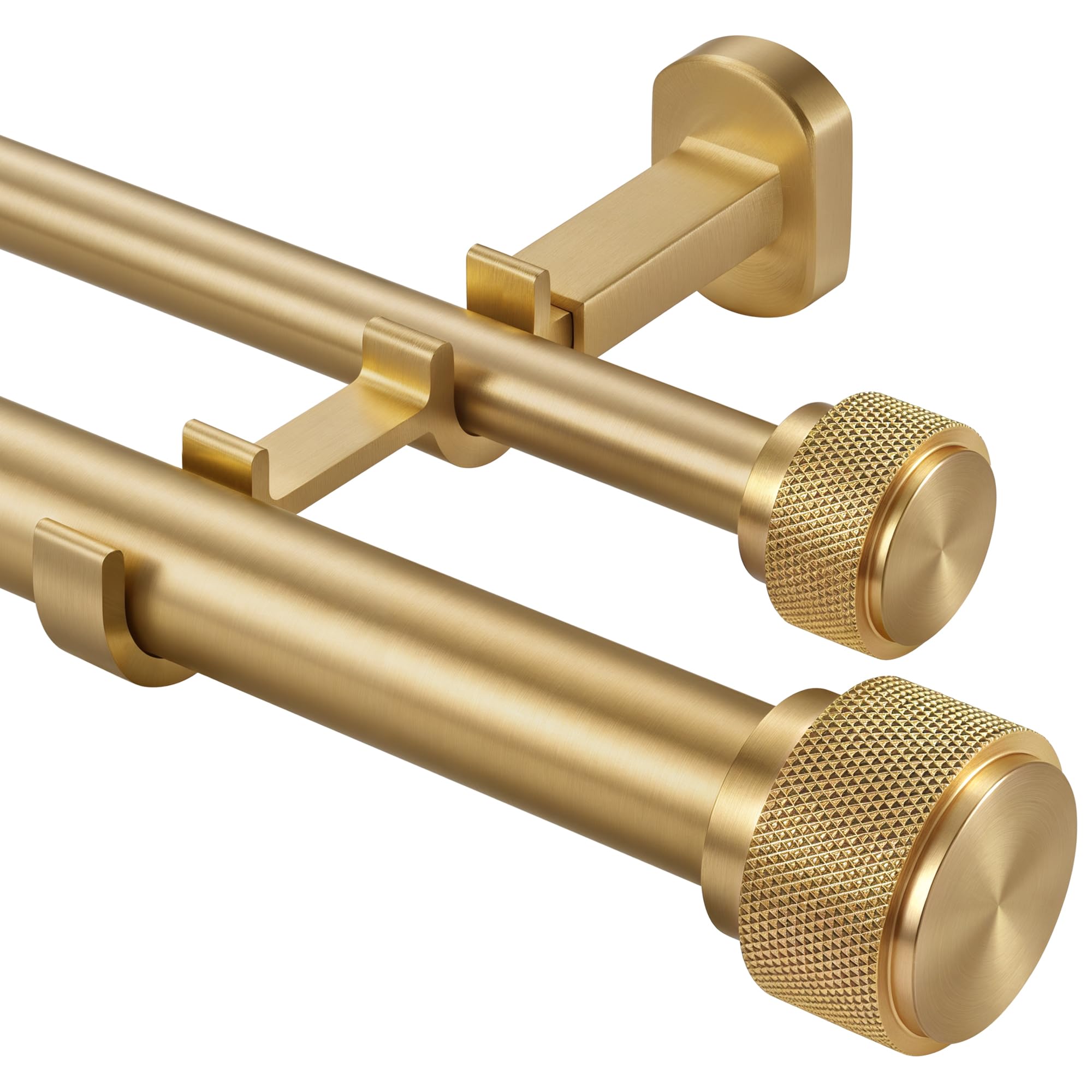 Photo 1 of 1-1/8 inch Double Curtain Rod - Premium Nonadjustable 60in/5ft Drapery Rods - Heavy Duty Dual Curtain Rods for Windows - Solid Aluminum Finials & Adjustable Concealed Mounting Bracket - Brushed Gold