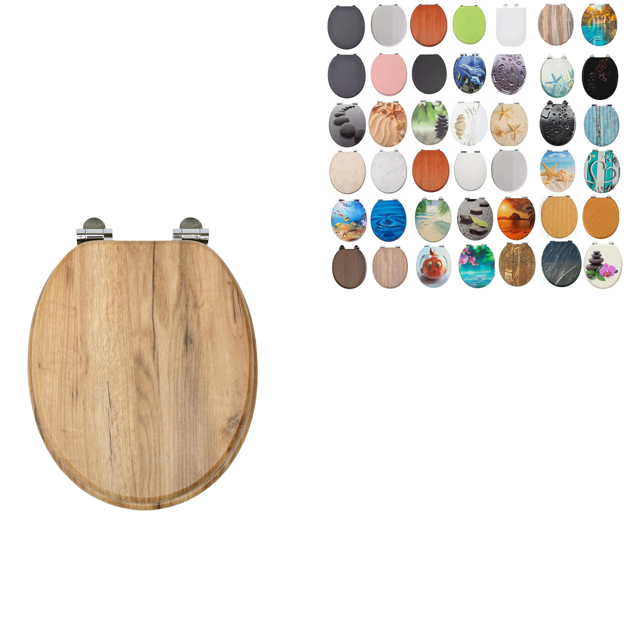 18" MDF Toilet Seat Universal Adjustable Fit Most Toilets Oval Seat┃Bathroom Standard Wooden MDF Toilet Seat | WC SEAT +Fittings (Natural Oak) — image 1