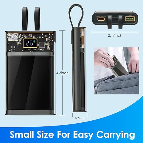 Miniatura 2 de HUOTO Cargador portátil, 10000 mAh con diseño transparente con cable integrado, batería de viaje de carga rápida PD de 22.5 W, cargador portátil de