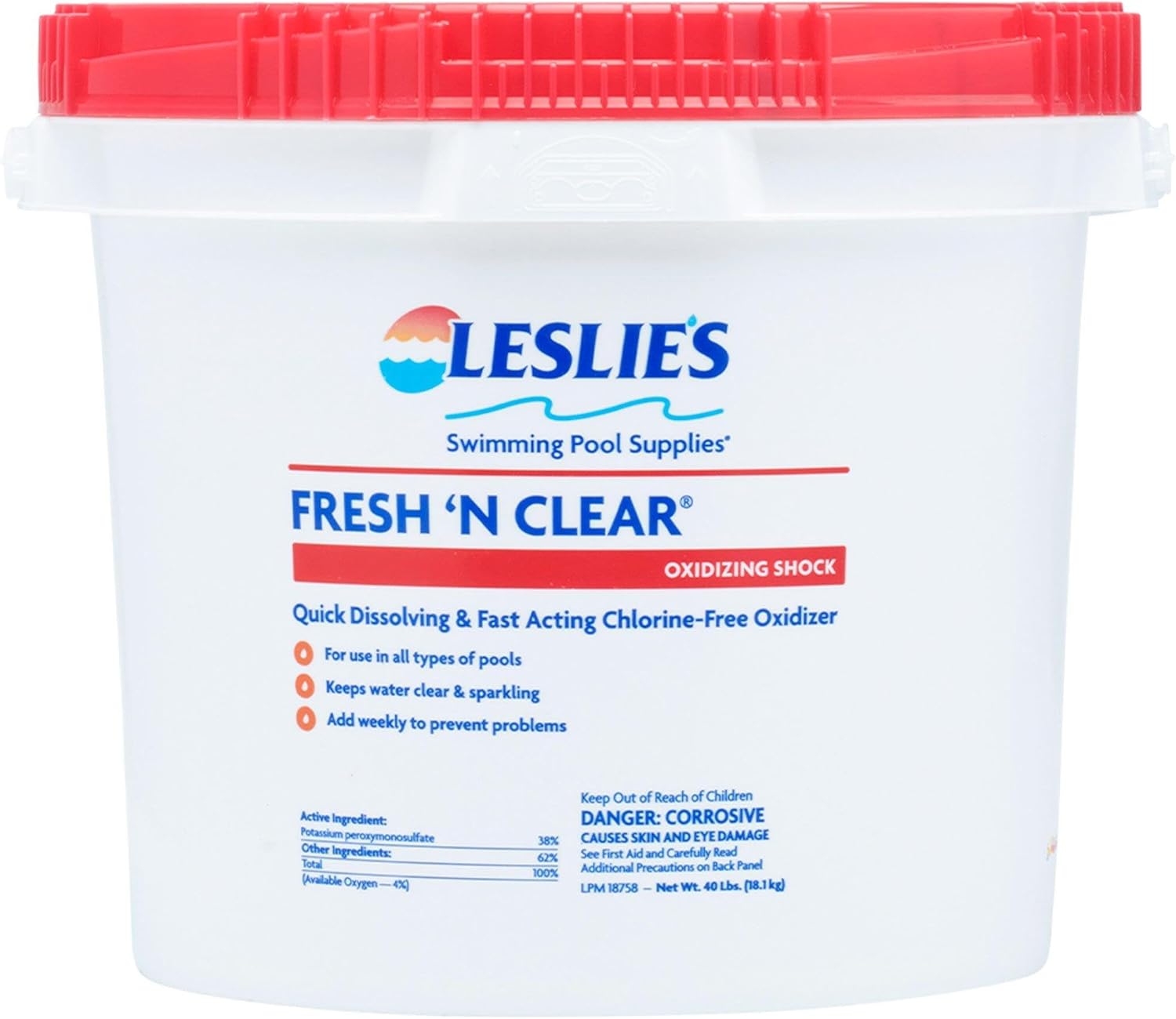 Leslie's Chlorine-Free Pool Shock – Quick Dissolving, Fast-Acting, Shock-Oxidizer for Swimming Pools and Spas - 40 Pound