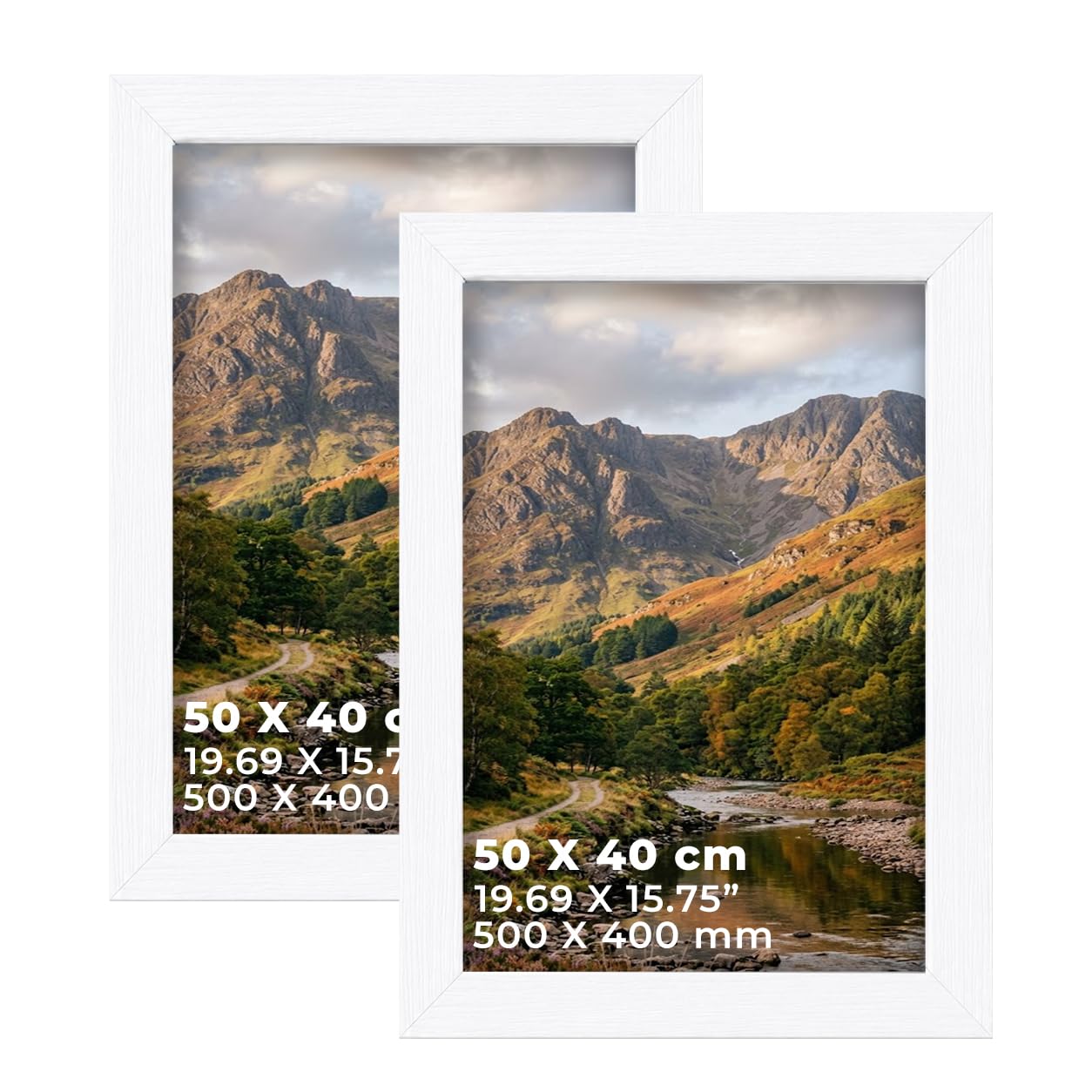 DECORO White 40X50 CM Pack of 2 Picture Frame with Plexiglass Front & Engineered Wood Construction, Wall Hanging Display for Photos, Posters, Prints & Artwork, Portrait or Landscape