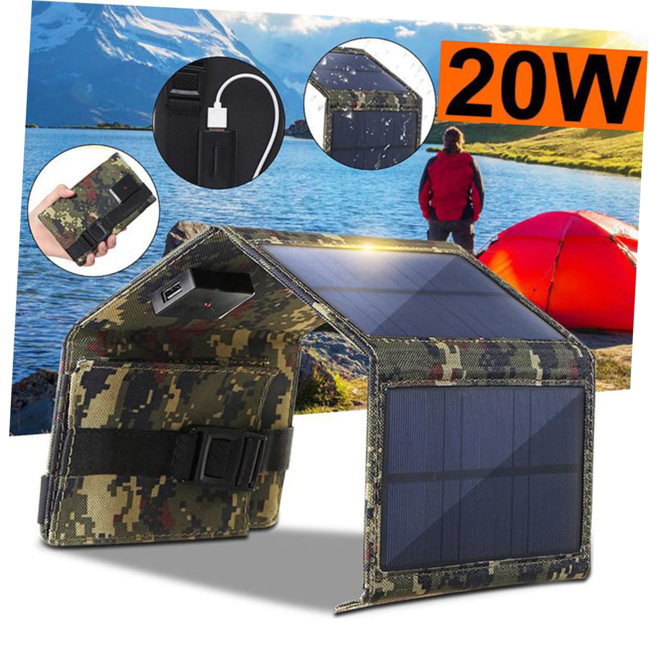 Alipis Cargador Solar Portátil Plegable Panel Solar de Células Pet Resistente al Agua de 10w Puerto USB para Móviles y Uso en Remolques