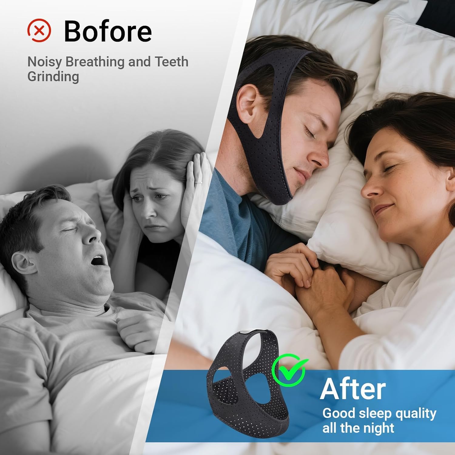 2 Pack Chin Strap for Sleeping, Adjustable Jaw Support Chin Strap to Keep Mouth Closed, Anti Snoring Devices Breathable and Durable, Snore Stopper for CPAP Users