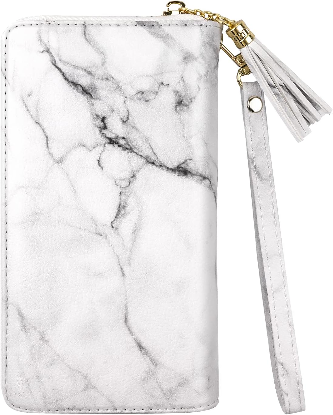 Women Wallets Multi Card Case Wallet Clutch Wallet Card Holder Organizer Ladies Purse Tassel Wrist strap Purse,White Marble - Image 5