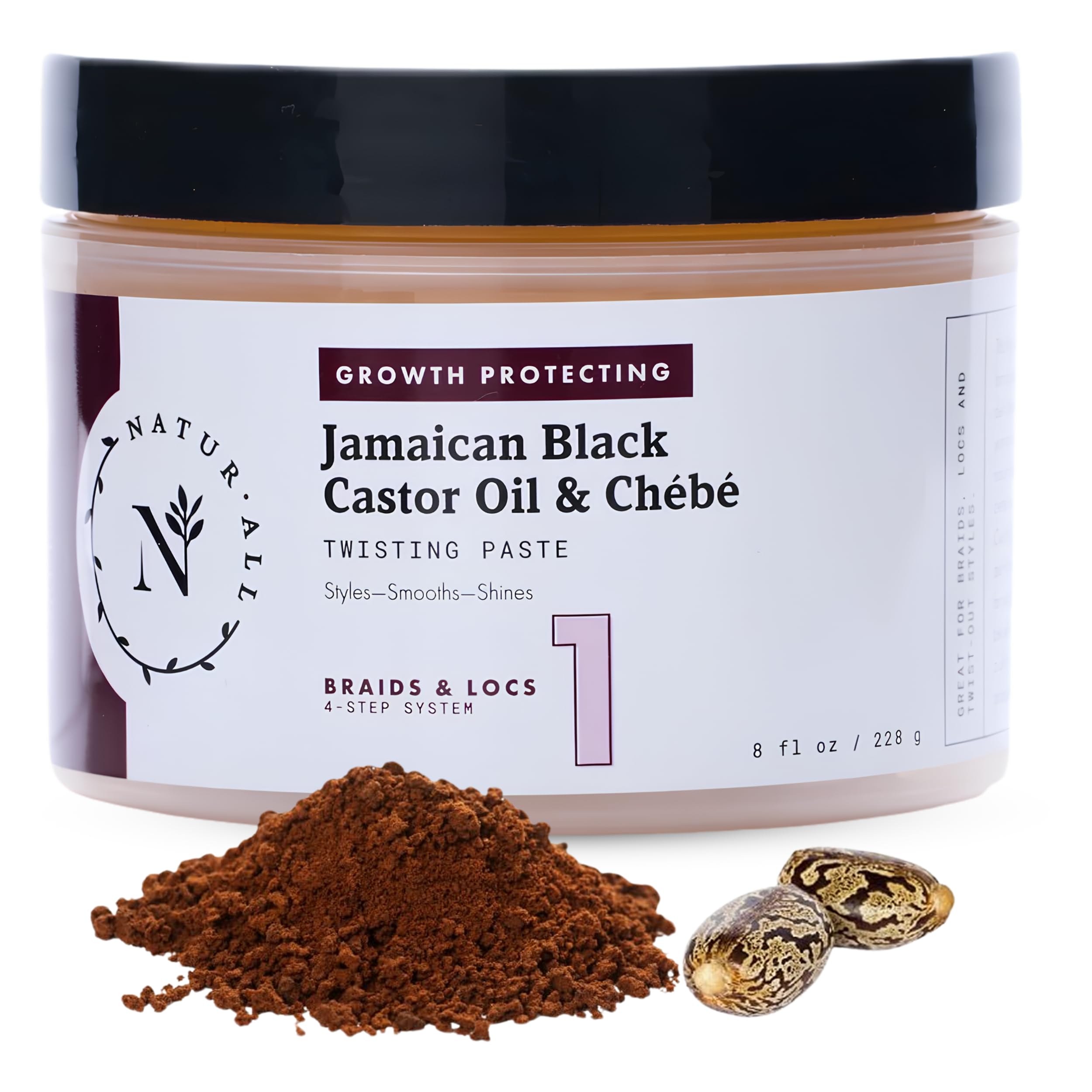 NaturAll Jamaican Black Castor Oil & Chebe Braiding Gel – Protective Hair Braiding Gel for Locs, Edge Control, Taming Frizz & Twisting– Strong Hold Braid Balm for Dreadlocks, Retwists No Flaking 8 Oz. JBCO & Chebe