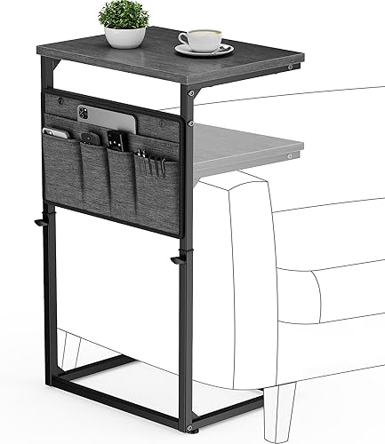 Miniatura 16 de Vagusicc Mesa auxiliar en forma de C, juego de 2 mesas auxiliares altas para sofá, mesa auxiliar pequeña de altura ajustable para espacios pequeños,