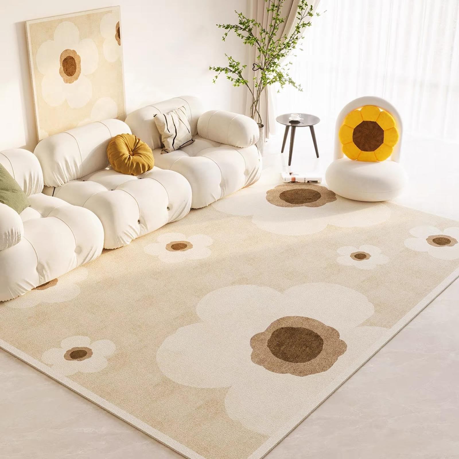 Tapis de sol style crème 100x150 cm, l'élégance moderne pour un canapé de luxe