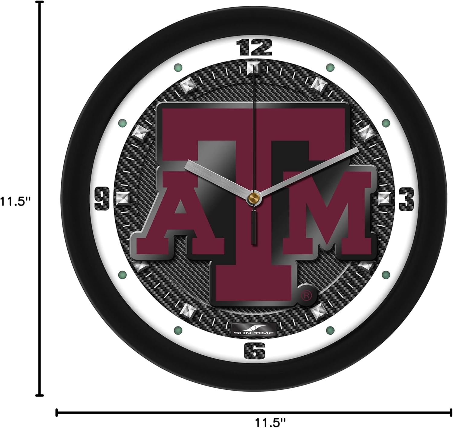 SunTime Texas A&M Aggies Wall Clock, Printed Carbon Fiber Team Art, Silent Non-Ticking Quartz Movement, 11.5"