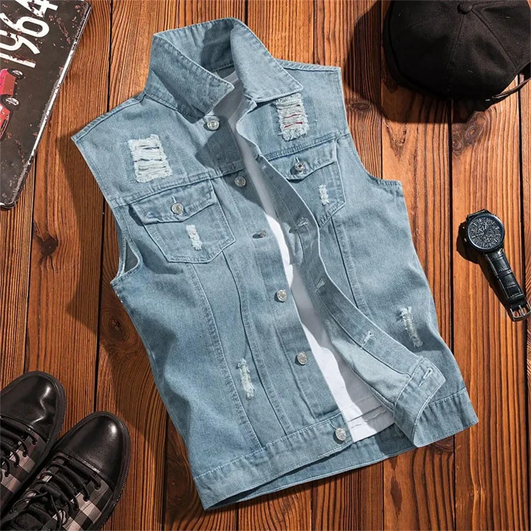 Gilet da uomo in denim con risvolto senza maniche Streetwear gilet tinta unita
