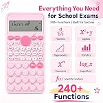 EooCoo 2-Line Calculatrice scientifique standard, fournitures scolaires portables et roses, retour aux fournitures scolaires pour l'école primaire du secondaire moyen & Étudiants du collège