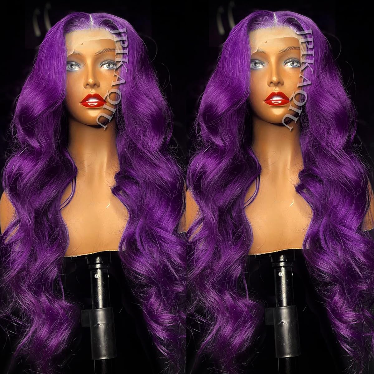 Purple Synthetic Lace Front Wig 24 Inch Long Body Wave Violet Lace Front Synthetic Wig Pre Plucked Hairline Glueless Heat Resistant Fiber Hair Wig for Fashion Women