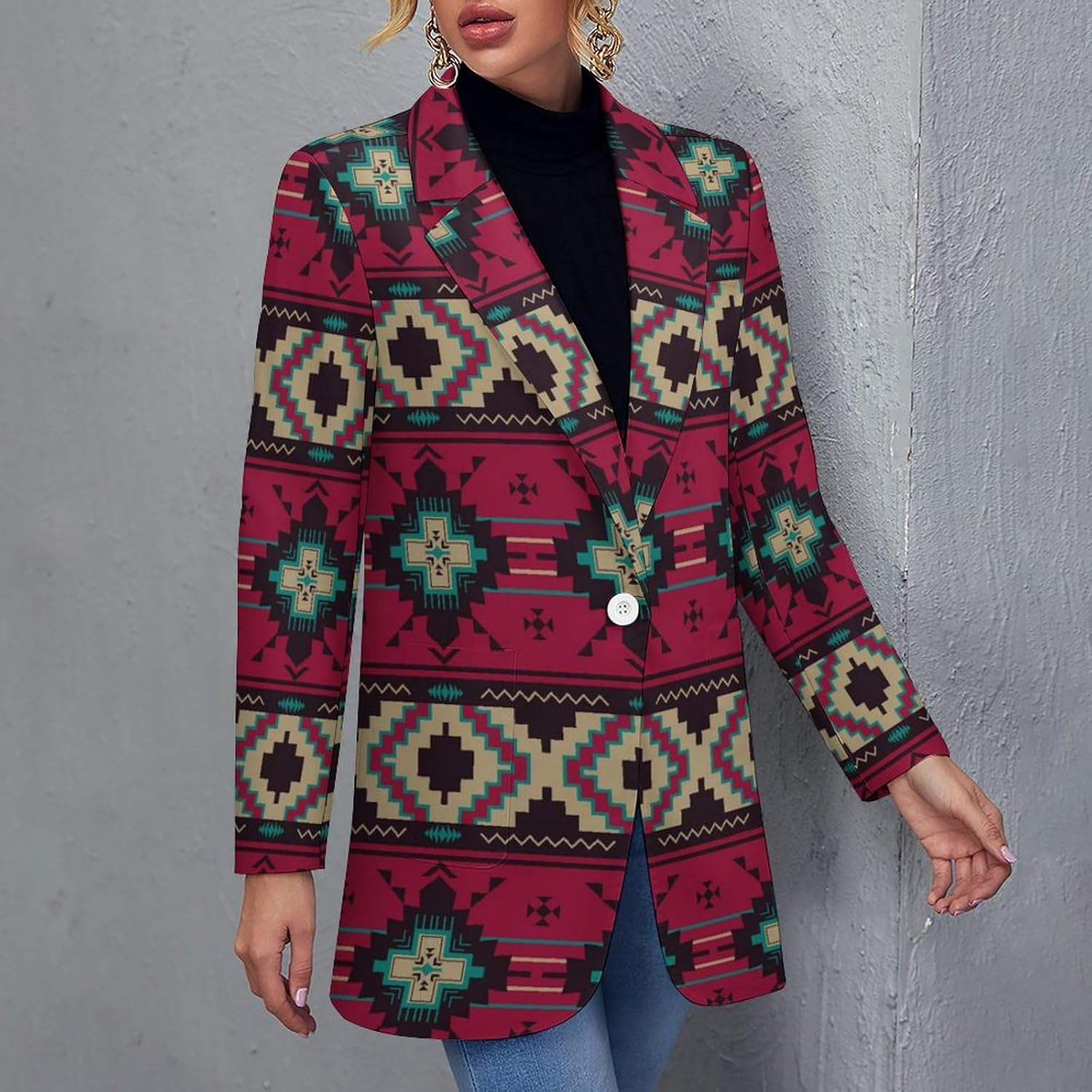 Native Southwest USA Indian Aztec Women's Casual Printed Blazer Cardigan Long Sleeve Jacket Blazer