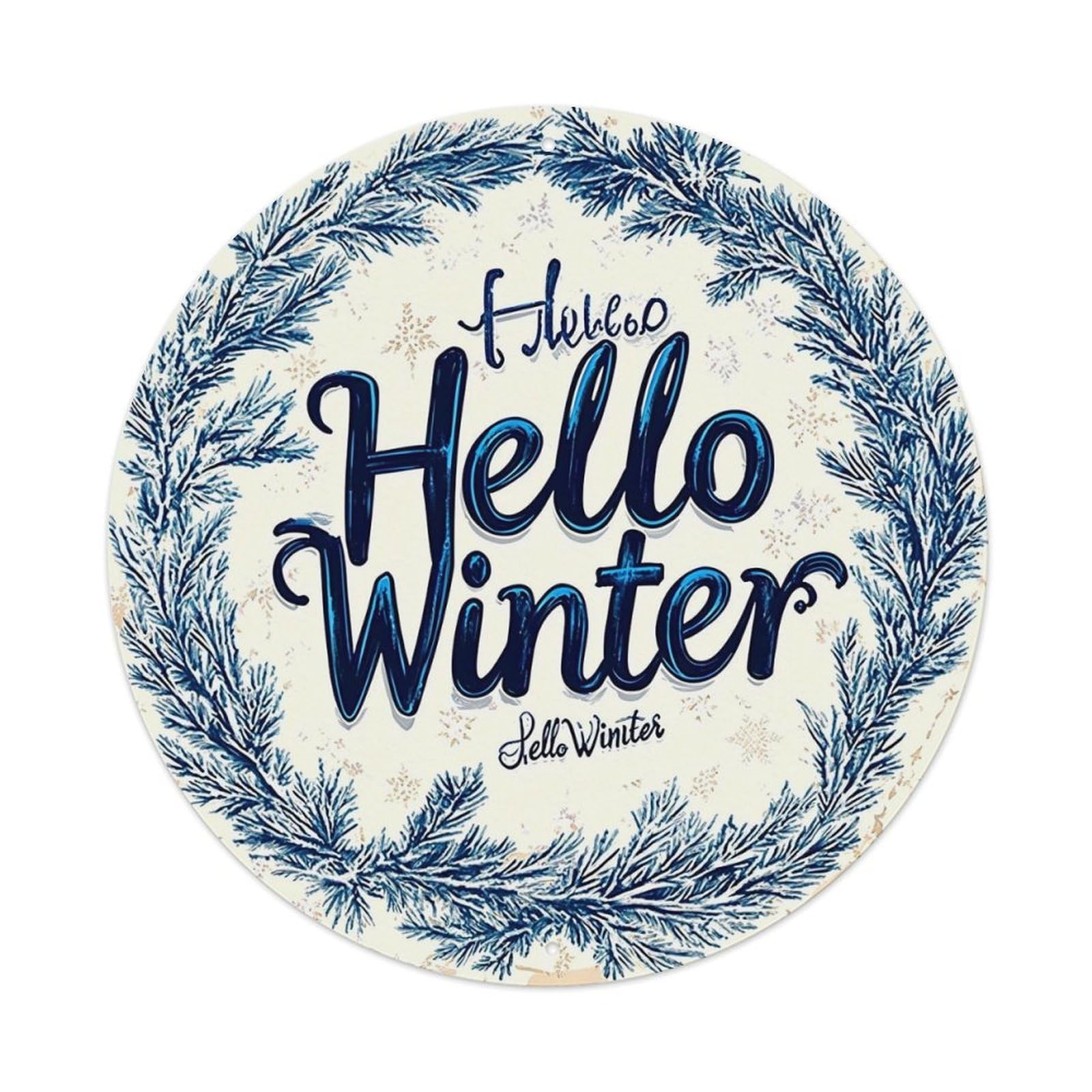 Hello Winter Wreath Snowflake Pattern Round Tin Sign Vintage Metal Sign Home Bar Garden Indoor & Outdoor Wall Decor Retro Metal Poster 8x8 Inch