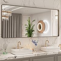 Vista 222 de LOAAO - Espejo de baño con marco de metal negro de 28x36 pulgadas para pared, espejo de tocador de baño negro mate estilo granja, antióxido, se