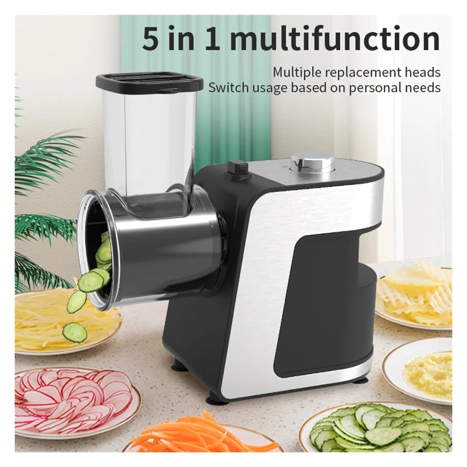 Elektrischer 5-in-1-Gemüseschneider For Die Küche Mit 500 W – Edelstahlhobel, Zerkleinerer/Reibe For Käse, Karotten, Kartoffeln Effiziente Segmentierung