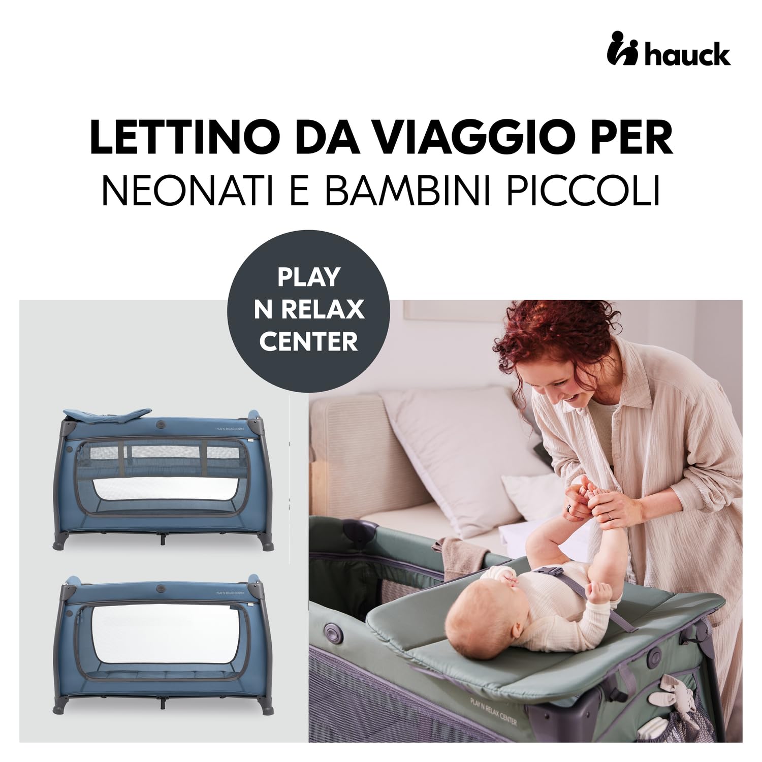 hauck Lettino Da Viaggio Play N Relax Center - Culla Neonato Da 0 Mesi Fino a 15 Kg - Box Bambini con Fasciatoio, Borsa e Apertura XL, Letto Pieghevole - Blu scuro
