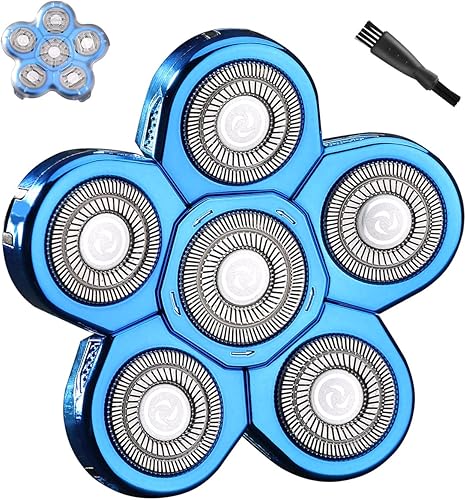 FOXSONIC Cabezal de repuesto para afeitadora eléctrica de 6 cuchillas, 6 cuchillas de repuesto, afeitadora calva con cubierta de cuchilla, cabezal